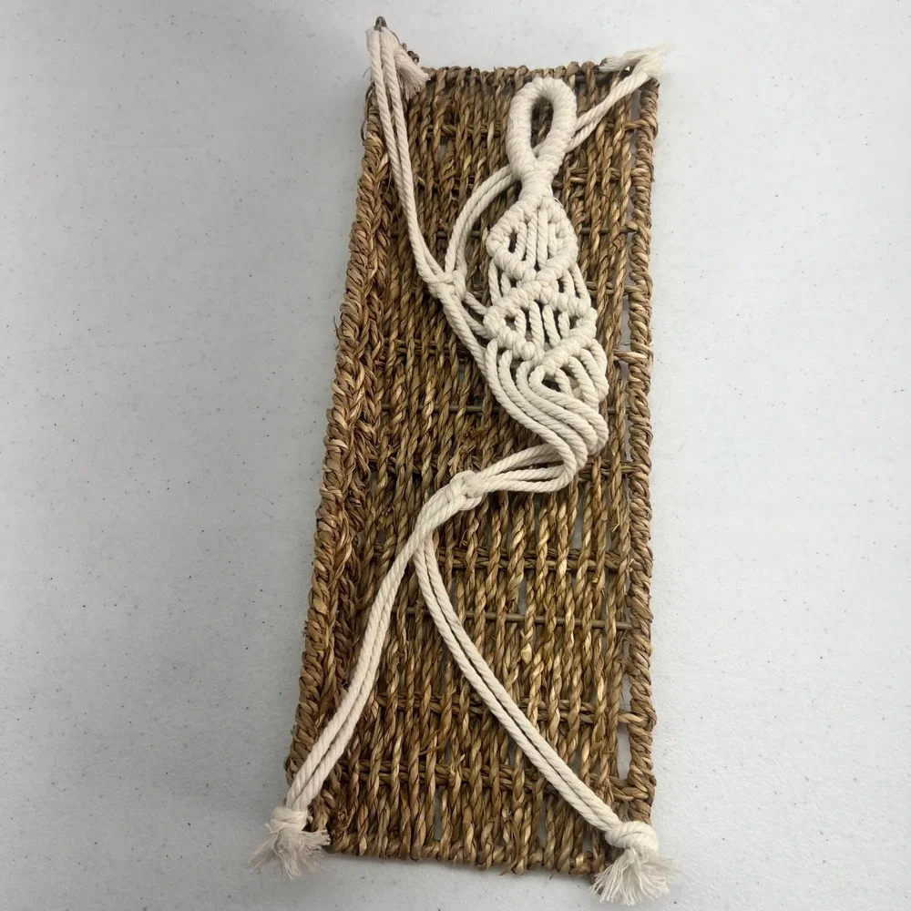 Boho Macrame Hanging Seagrass Shelf Woven Wall Decor Cream Tan 15x6